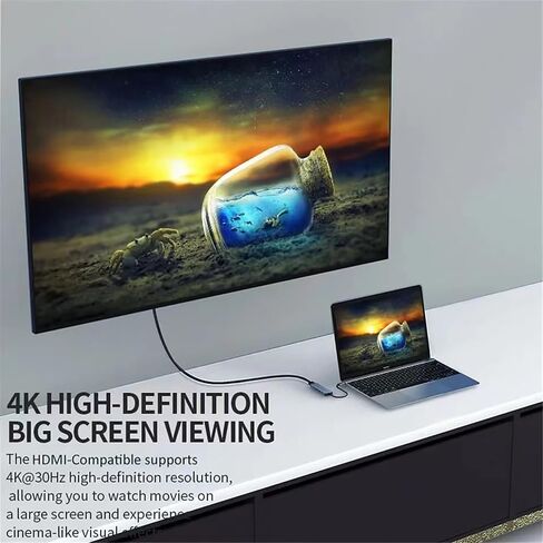 1PC 6-in-1 USB C Hub, Aluminum Multiport Adapter with 4K HDMI, 3 USB 3.0 & SD/TF Card Reader for Laptop in Kuwait