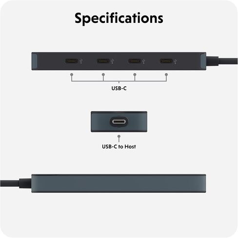 HyperDrive Flex USB Hub 4-Port Adapter — USB C Extender for Fast File Transfers & Multi-Device Connectivity — 4X 5Gbps Compatible w/Mac, PC, Chromebook (Black) in Kuwait