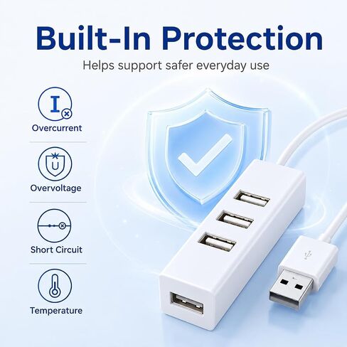 4-Port USB Hub, Compact USB-A Splitter for Laptop PC Keyboard Mouse Flash Drive Printer, Computer Port Expander for Home Office Travel Desk Accessories in Kuwait