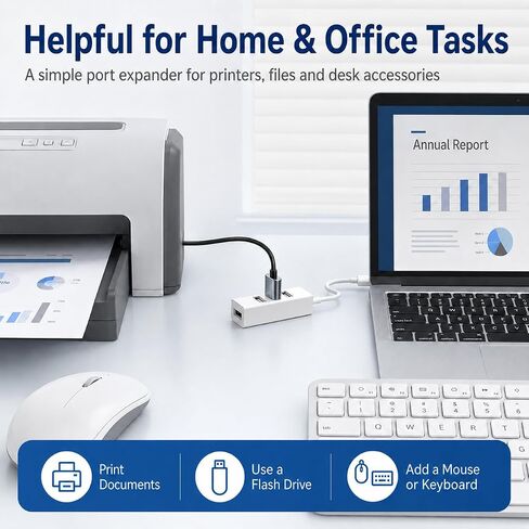 4-Port USB Hub, Compact USB-A Splitter for Laptop PC Keyboard Mouse Flash Drive Printer, Computer Port Expander for Home Office Travel Desk Accessories in Kuwait