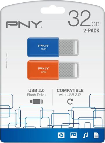 PNY USB 2.0 Flash Drives, 32GB, Assorted, Pack of 2, P-FD32GX2ODM-GE in Kuwait