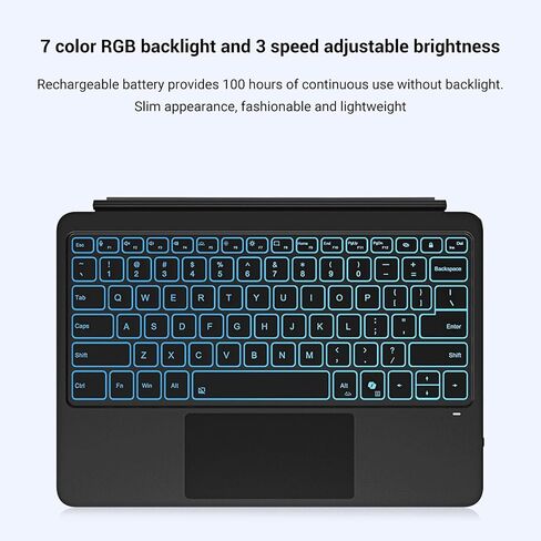 Diydeg Wireless Keyboard for Pro, 12in Type Cover Trackpad 7 Color Backlit, Slim Wireless Bluetooth Keyboard Multi Touch Trackpad Rechargeable Battery in Kuwait