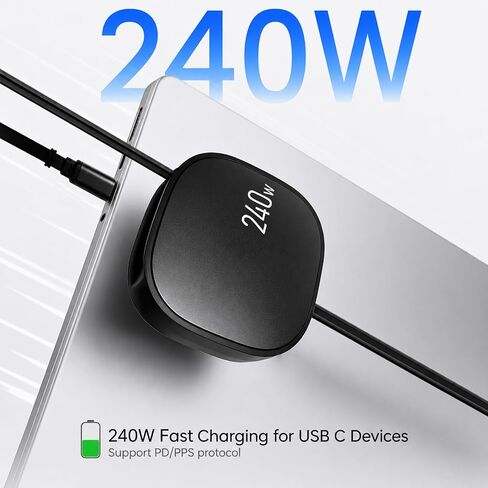 240w USB c Charge Cable Retractable, 3.3FT Type C Cord USB C Charger Cable for iPhone 17/16/15, MacBook Pro/Air, Galaxy S25/S24/S23, iPad Pro/Air, Pixel 9/8, Switch, AirPods, Black. in Kuwait