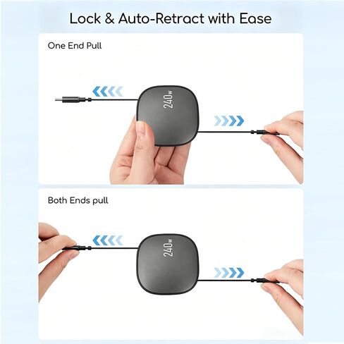 240w USB c Charge Cable Retractable, 3.3FT Type C Cord USB C Charger Cable for iPhone 17/16/15, MacBook Pro/Air, Galaxy S25/S24/S23, iPad Pro/Air, Pixel 9/8, Switch, AirPods, Black. in Kuwait