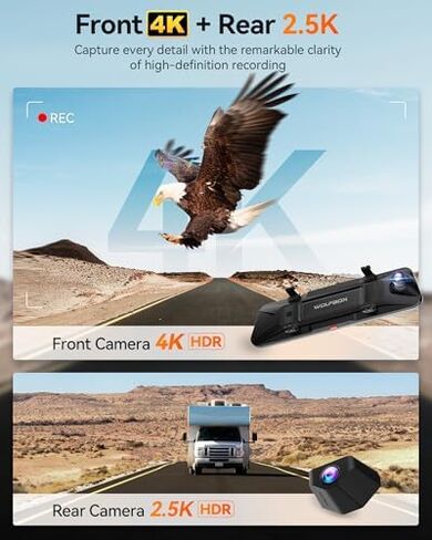 WOLFBOX G900 PRO Mirror Dash Cam &10ft (3m) 6-Pin Rear Camera Extension Cable in Kuwait