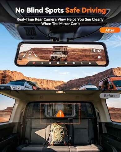 WOLFBOX G900 PRO Mirror Dash Cam &10ft (3m) 6-Pin Rear Camera Extension Cable in Kuwait