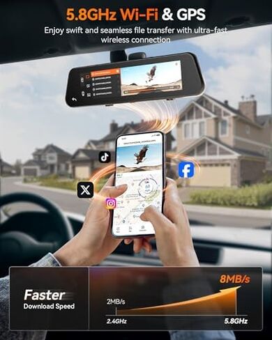 WOLFBOX G900 PRO Mirror Dash Cam &10ft (3m) 6-Pin Rear Camera Extension Cable in Kuwait