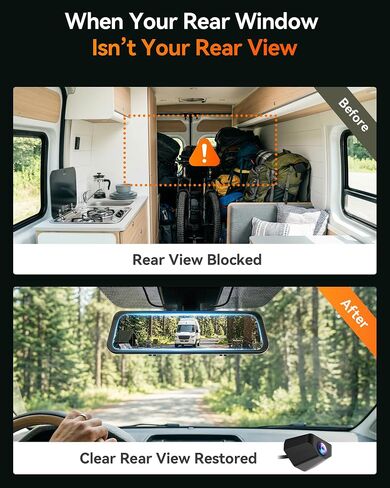 WOLFBOX G900 PRO Mirror Dash Cam &10ft (3m) 6-Pin Rear Camera Extension Cable in Kuwait
