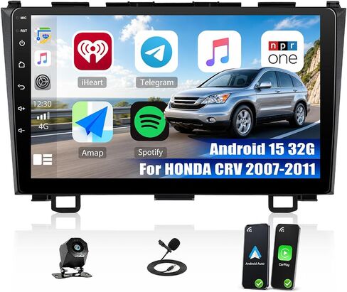 Android 15 Car Radio for Honda CRV 2007 2008 2009 2010 2011 Stereo with Wireless CarPlay Android Auto Mirror Link, Bluetooth，9'' Touch Screen GPS WiFi FM/RDS SWC in Kuwait