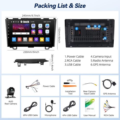 Android 15 Car Radio for Honda CRV 2007 2008 2009 2010 2011 Stereo with Wireless CarPlay Android Auto Mirror Link, Bluetooth，9'' Touch Screen GPS WiFi FM/RDS SWC in Kuwait