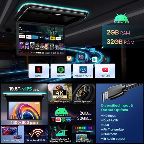 XTRONS 19.5 Inch Android Car Overhead Player, Support HDMI, WiFi, 2+32GB in Kuwait