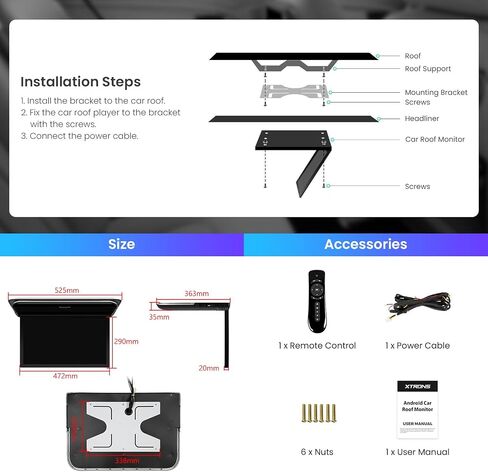 XTRONS 19.5 Inch Android Car Overhead Player, Support HDMI, WiFi, 2+32GB in Kuwait