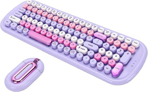Diydeg Wireless Keyboard and Mouse Combo, Typewriter Round Keycaps (Purple) in Kuwait