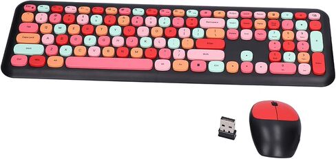 Yosoo Health Gear Keyboard Mouse Combo, 2.4G Retro (Pink Mixed Color in Kuwait