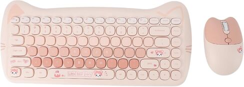 Schimer Wireless Keyboard and Mouse Set Cute Mat Lightweight Design Ideal for Home Office 84 Keys and 4 Keys (Color Milk Tea) in Kuwait