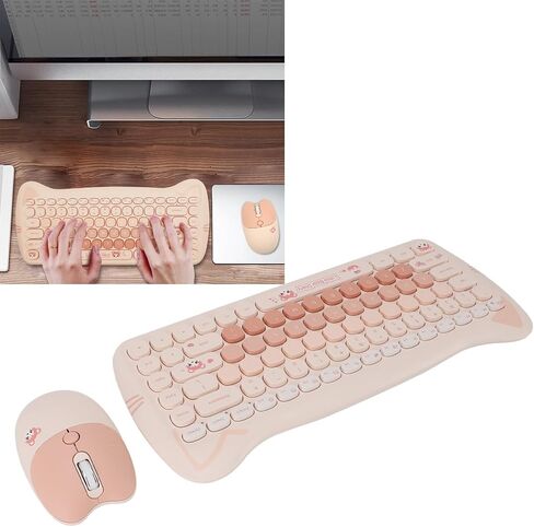 Schimer Wireless Keyboard and Mouse Set Cute Mat Lightweight Design Ideal for Home Office 84 Keys and 4 Keys (Color Milk Tea) in Kuwait