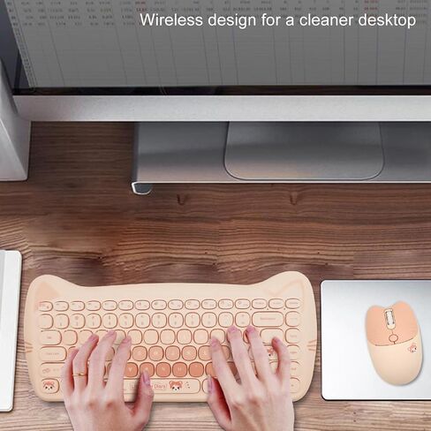 Schimer Wireless Keyboard and Mouse Set Cute Mat Lightweight Design Ideal for Home Office 84 Keys and 4 Keys (Color Milk Tea) in Kuwait