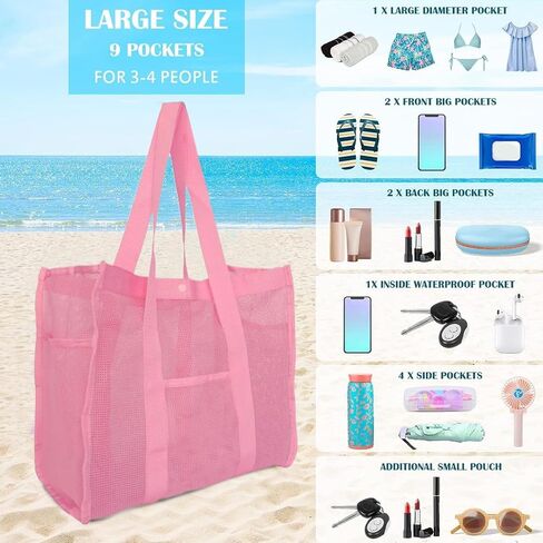 Beach Bag Sandproof Waterproof Reusable Mesh Pouch Storage in Kuwait