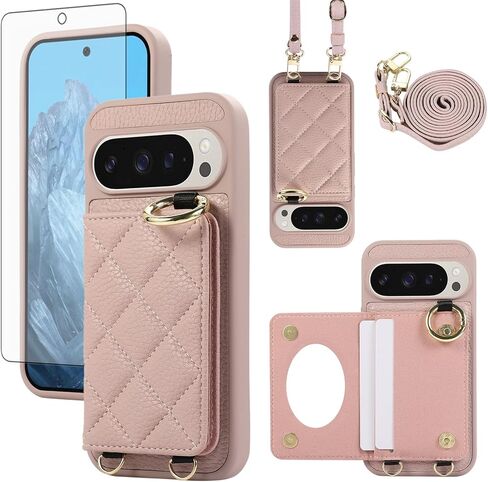 Asuwish Phone Case for Google Pixel 9 Pro XL Wallet Cell Cover with Screen Protector Mirror Credit Card Holder Stand Crossbody Lanyard Shoulder Strap Pixel9 9Pro 9ProXL Nine Women Girls Men Purple in Kuwait