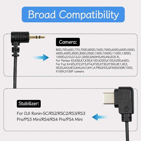 Camera Shutter Release Cable USB-C to TRS2.5mm for DJI Ronin-SC/RS2/RSC2/RS3/RS3 Pro/PS3 Mini/RS4/RS4 Pro Stabilizer,for EOS 80D 70D 60D for Fuji X-H2S XT2 XT3 Camera RSS Upwards Control Cable 39CM in Kuwait