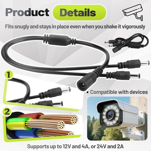 2 Pcs 1 to 2 Way DC Power Splitter Cable, 5.5mm x 2.1mm Power Splitter in Kuwait