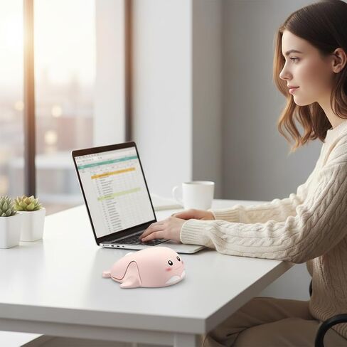 Wireless Mouse 2.4GHz USB Small Cute Cartoon Dolphin Shape, Pink in Kuwait