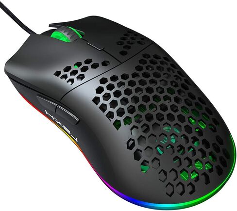 HXSJ J900 Gaming Mouse, Lightweight Honeycomb Wired Mouse with 6-Level Adjustable DPI & RGB Breathing Light for Desktop Laptop (Black) in Kuwait