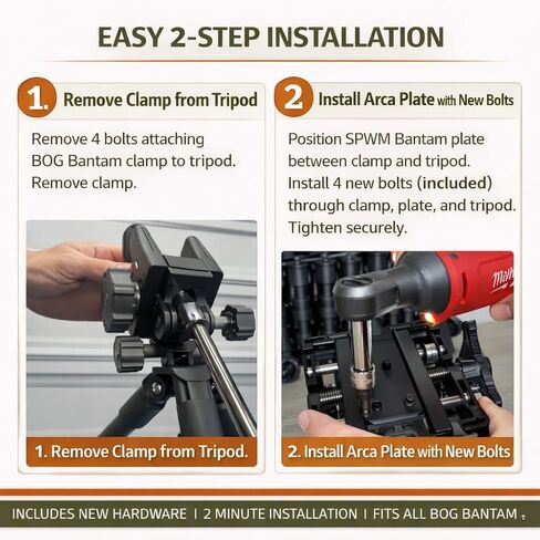 Arca Swiss Plate for BOG Bantam Clamp - Camera Quick Release Adapter - Budget Upgrade Add Arca to Existing Setup - Includes Hardware - Designed and Manufactured in USA in Kuwait