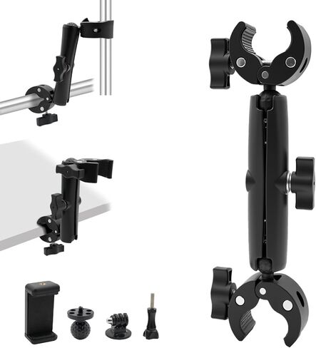 Double Super Clamp Mount Umbrella Holder with 360° Magic Arm, Heavy Duty Camera & Pole Clamp for Photography Light Stand, Monitor Bracket, Chair, Reflector & Crossbar Mount, 10", 4pcs in Kuwait