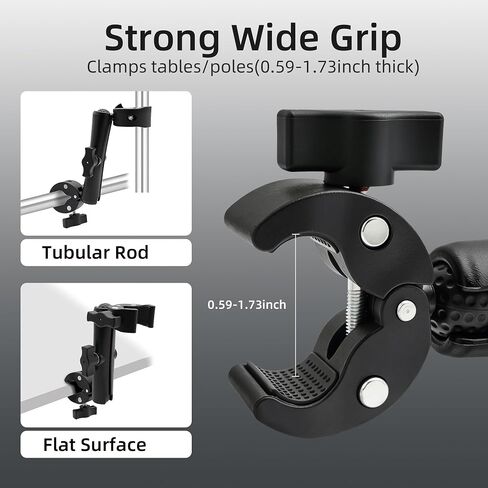 Double Super Clamp Mount Umbrella Holder with 360° Magic Arm, Heavy Duty Camera & Pole Clamp for Photography Light Stand, Monitor Bracket, Chair, Reflector & Crossbar Mount, 10", 4pcs in Kuwait
