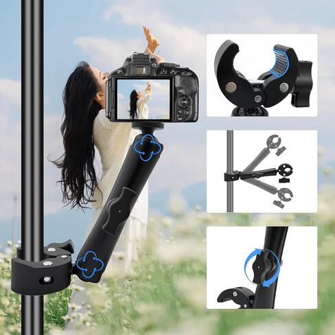 Double Super Clamp Mount Umbrella Holder with 360° Magic Arm, Heavy Duty Camera & Pole Clamp for Photography Light Stand, Monitor Bracket, Chair, Reflector & Crossbar Mount, 10", 4pcs in Kuwait