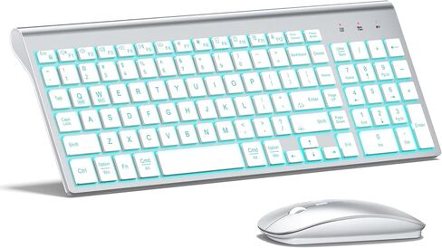 Wireless Backlit Keyboard and Mouse Ultra Slim Combo, TopMate -Silver White in Kuwait