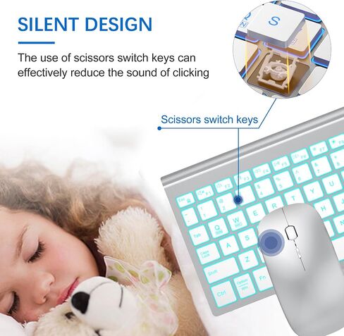 Wireless Backlit Keyboard and Mouse Ultra Slim Combo, TopMate -Silver White in Kuwait