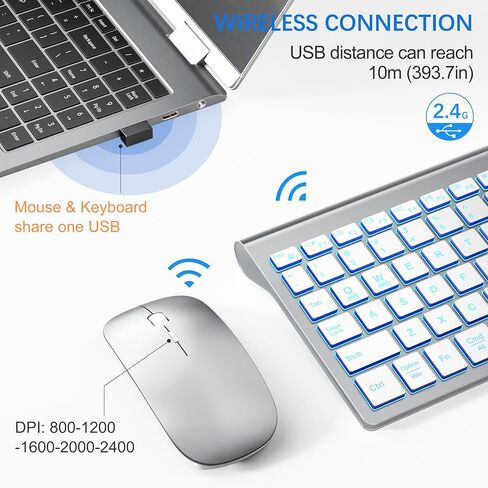 Wireless Backlit Keyboard and Mouse Ultra Slim Combo, TopMate -Silver White in Kuwait