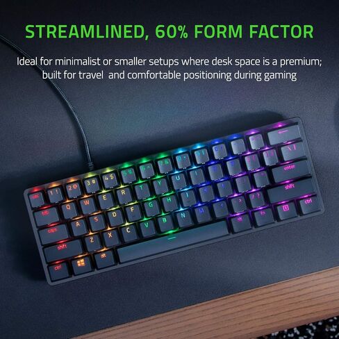 Razer Huntsman Mini 60% Gaming Keyboard: Clicky Optical Switches - Aluminum Top Frame - Chroma RGB Lighting - PBT Keycaps - Onboard Memory - Snap Tap - Black in Kuwait