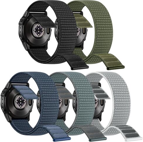 5 Pack 22mm Nylon Watch Bands Compatible with Garmin Fenix 8 47mm/7/6/5, Instinct 3 45mm/Instinct 2/Instinct, Epix Pro 47mm, Stretchy Hook Loop Quick Dry Sport Replacement Straps in Kuwait