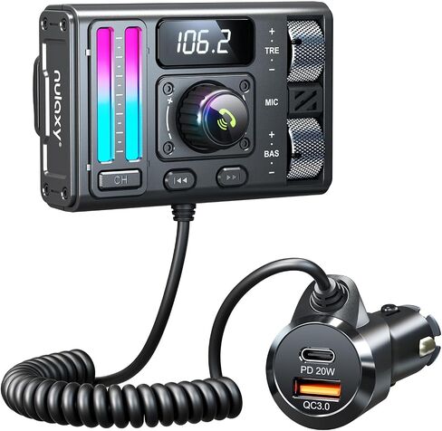 Nulaxy Bluetooth 5.3 Car Adapter with Air Vent Installation & DSP Noise Cancellation, QC3.0 & Type-C PD Car Charger Wireless FM Radio Transmitter Supports Bass & Treble Boost in Kuwait