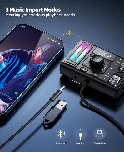Nulaxy Bluetooth 5.3 Car Adapter with Air Vent Installation & DSP Noise Cancellation, QC3.0 & Type-C PD Car Charger Wireless FM Radio Transmitter Supports Bass & Treble Boost in Kuwait