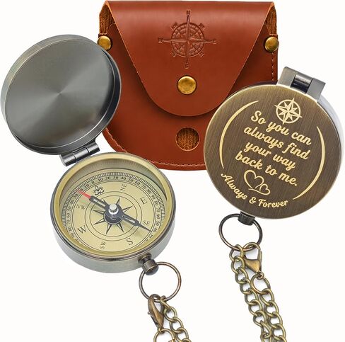 Engraved Brass Compass Gift for Him or Her with Leather Pouch in Kuwait