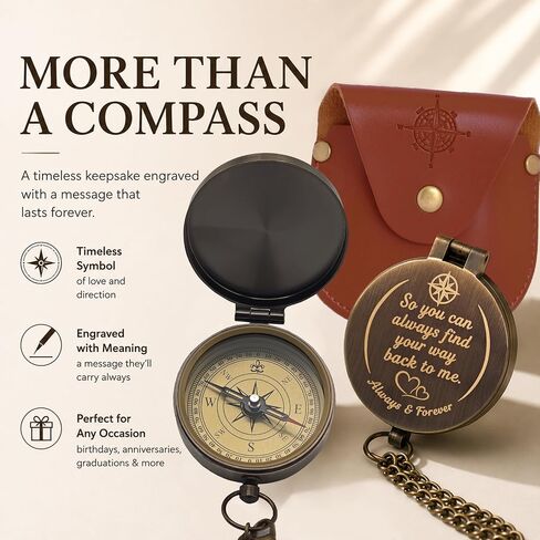 Engraved Brass Compass Gift for Him or Her with Leather Pouch in Kuwait