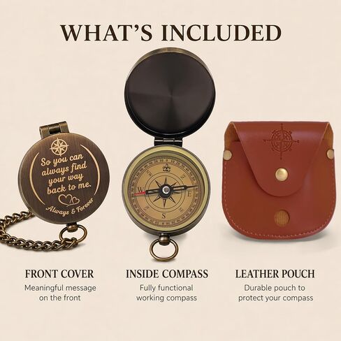 Engraved Brass Compass Gift for Him or Her with Leather Pouch in Kuwait