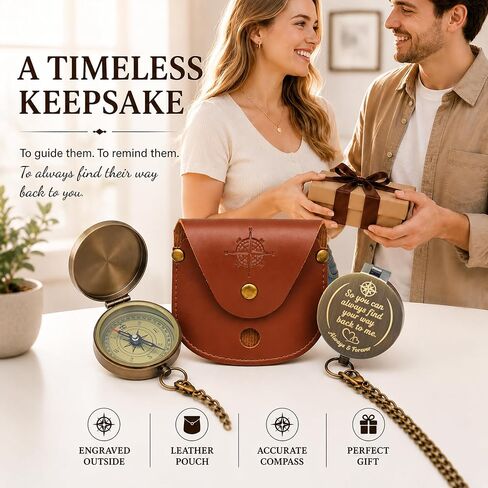 Engraved Brass Compass Gift for Him or Her with Leather Pouch in Kuwait