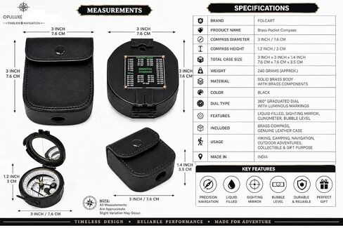 Military Style Pocket Compass with Sundial, Folding Lens & Directional Navigation Instrument – Nautical Decorative Compass for Collectors in Kuwait