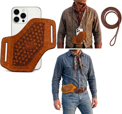 Leather Cell Phone Holster for Men – Handmade Belt Holstery, Cross Draw Pouch with 2 Inch Loop, Fits iPhone 17/16/15/14 Pro Max, Samsung Galaxy S25/S24/S23 Ultra with Thin Case in Kuwait