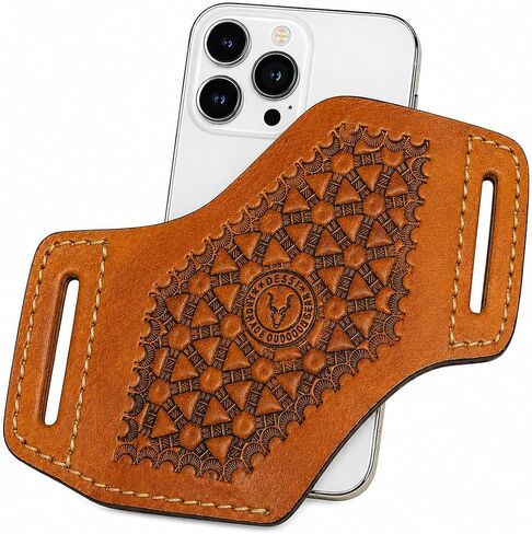 Leather Cell Phone Holster for Men – Handmade Belt Holstery, Cross Draw Pouch with 2 Inch Loop, Fits iPhone 17/16/15/14 Pro Max, Samsung Galaxy S25/S24/S23 Ultra with Thin Case in Kuwait