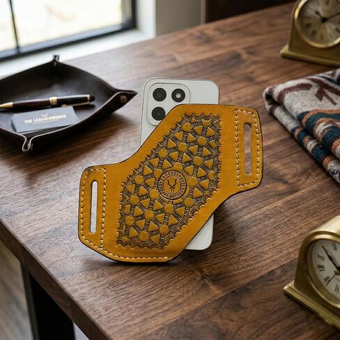 Leather Cell Phone Holster for Men – Handmade Belt Holstery, Cross Draw Pouch with 2 Inch Loop, Fits iPhone 17/16/15/14 Pro Max, Samsung Galaxy S25/S24/S23 Ultra with Thin Case in Kuwait