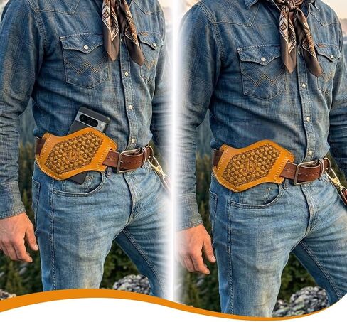 Leather Cell Phone Holster for Men – Handmade Belt Holstery, Cross Draw Pouch with 2 Inch Loop, Fits iPhone 17/16/15/14 Pro Max, Samsung Galaxy S25/S24/S23 Ultra with Thin Case in Kuwait
