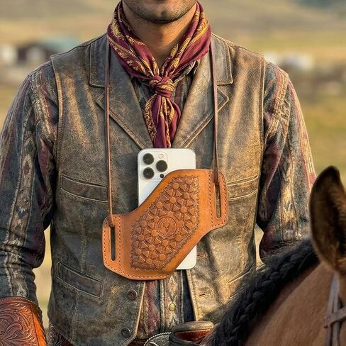 Leather Cell Phone Holster for Men – Handmade Belt Holstery, Cross Draw Pouch with 2 Inch Loop, Fits iPhone 17/16/15/14 Pro Max, Samsung Galaxy S25/S24/S23 Ultra with Thin Case in Kuwait