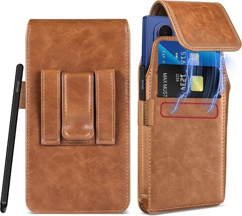 Miimall Belt Holster for Galaxy Z Fold 8 Ultra/7/6/5/4/3 with Card Holder & S Pen Slot & Stylus Pen, Durable Leather Carrying Pouch with Belt Holder Men Case for Samsung Z Fold 7, Black in Kuwait