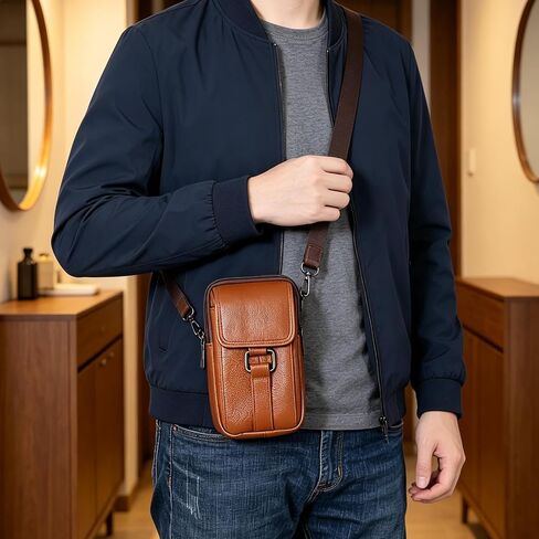 Textured Faux Leather Multi Slot Phone Waist Bag Adjustable Strap Crossbody in Kuwait